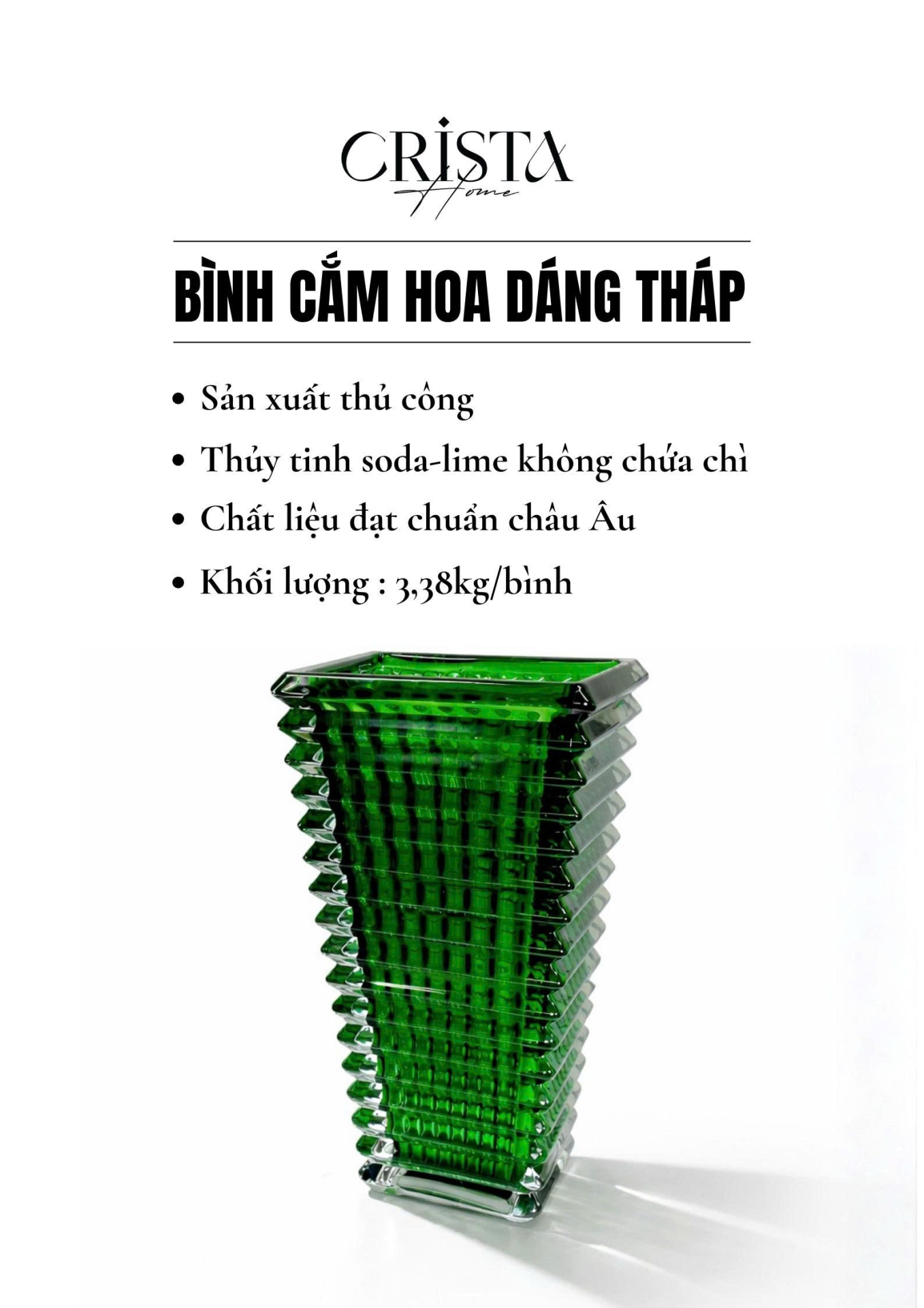 Bình Cắm Hoa Thủy Tinh Dáng Tháp 8 Màu CRISTA HOME