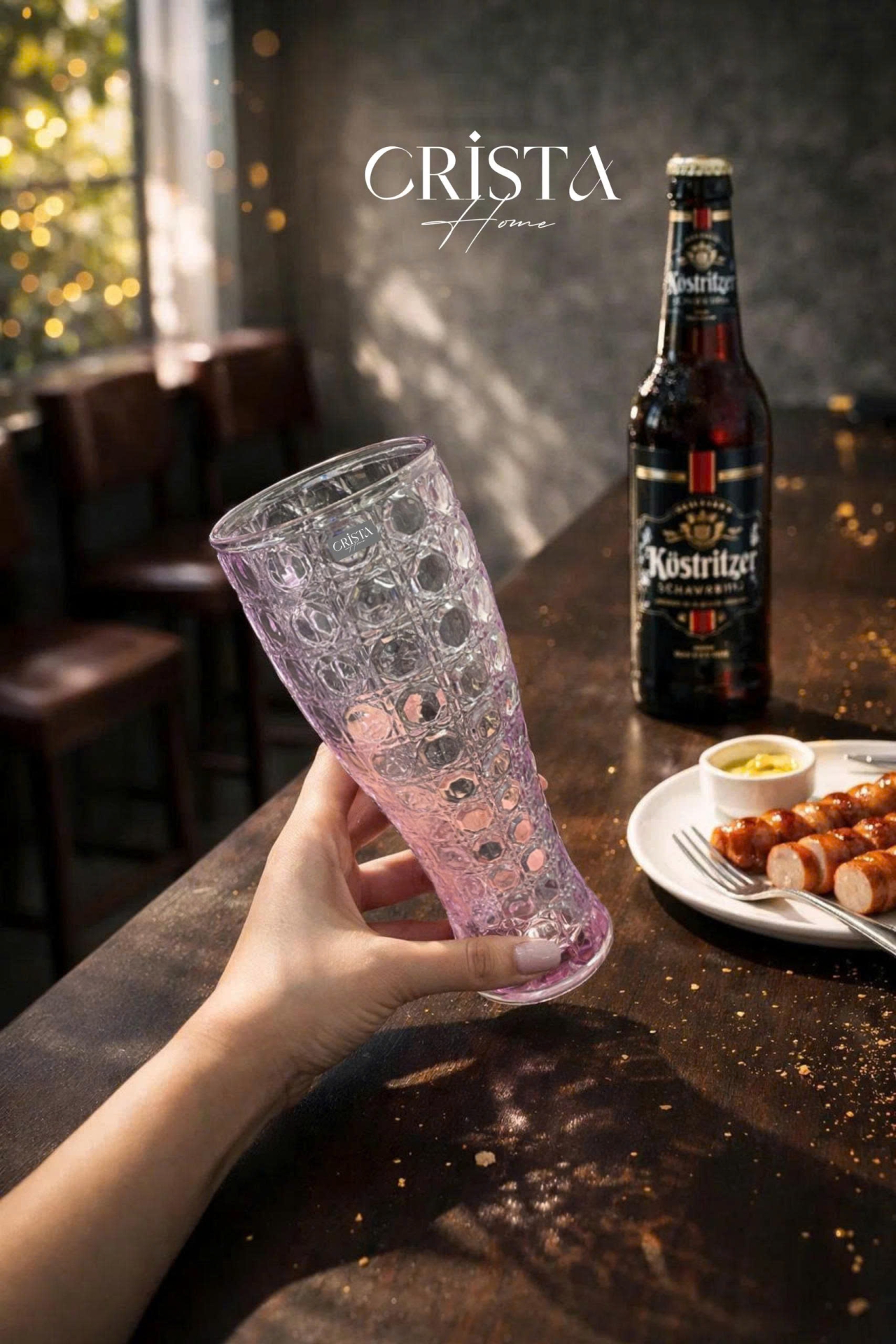 BỘ 6 LY BIA THỦY TINH VÂN PHA LÊ 2 Màu - 440ML CRISTA HOME