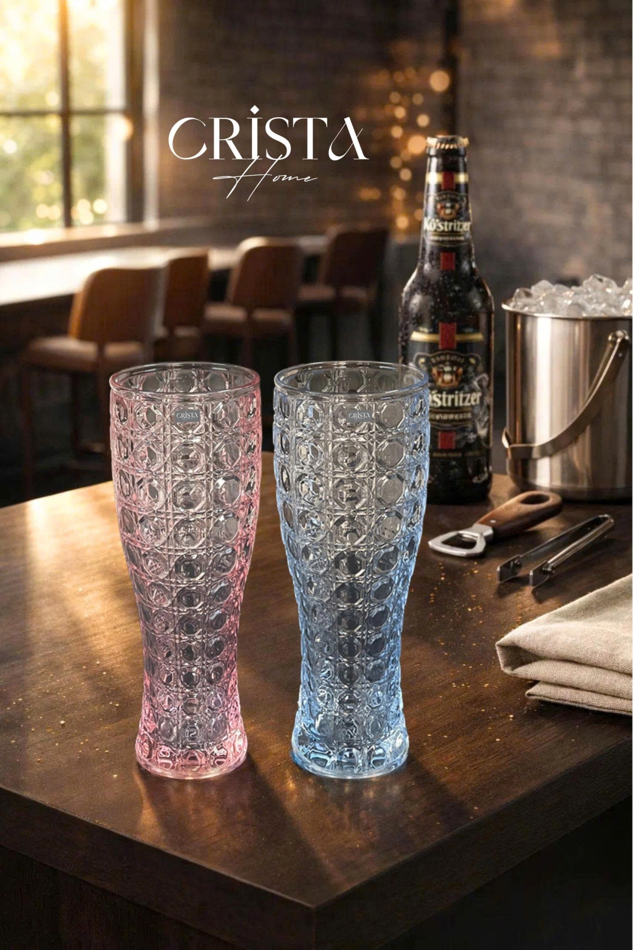 BỘ 6 LY BIA THỦY TINH VÂN PHA LÊ 2 Màu - 440ML CRISTA HOME