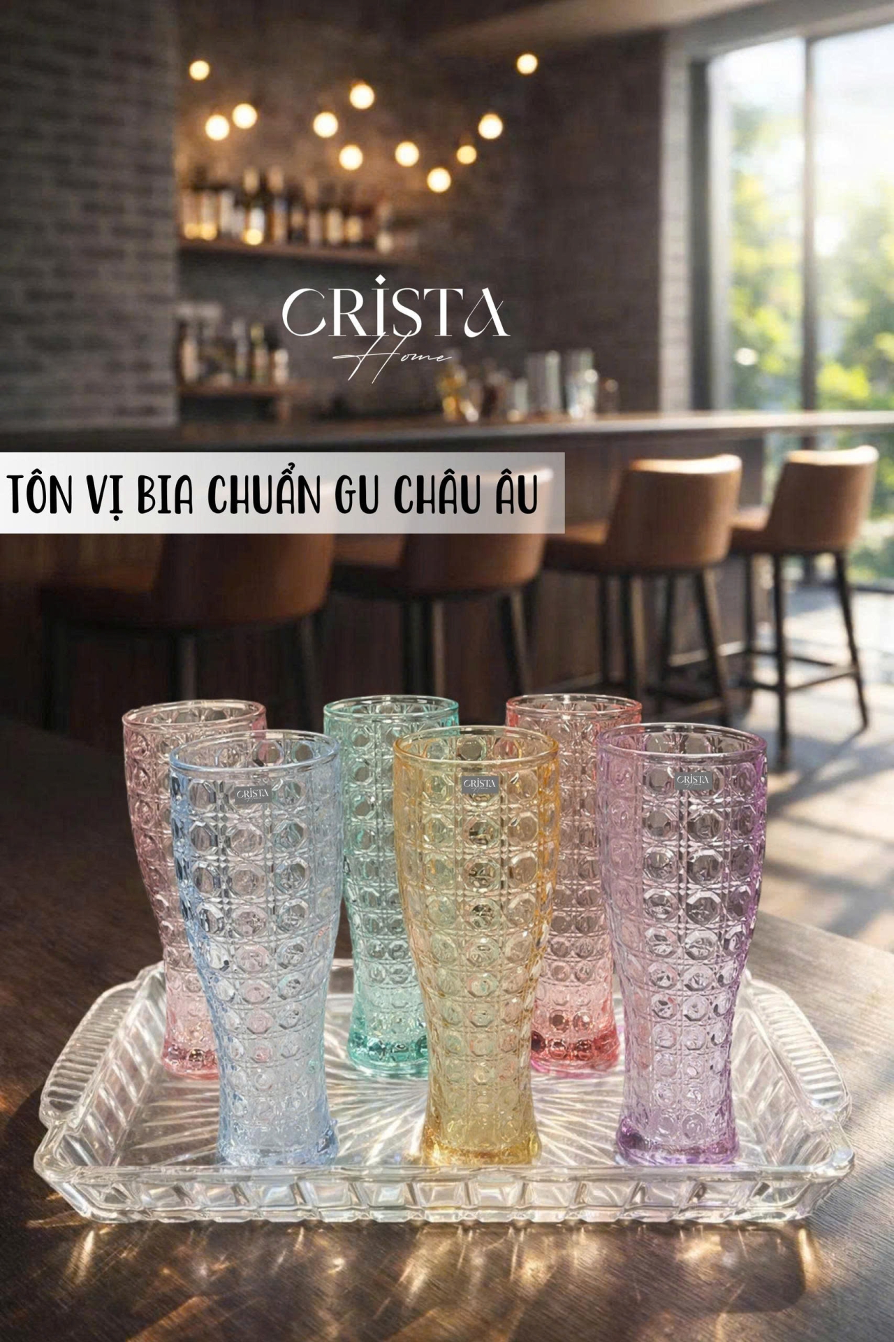 BỘ 6 LY BIA THỦY TINH VÂN PHA LÊ 2 Màu - 440ML CRISTA HOME