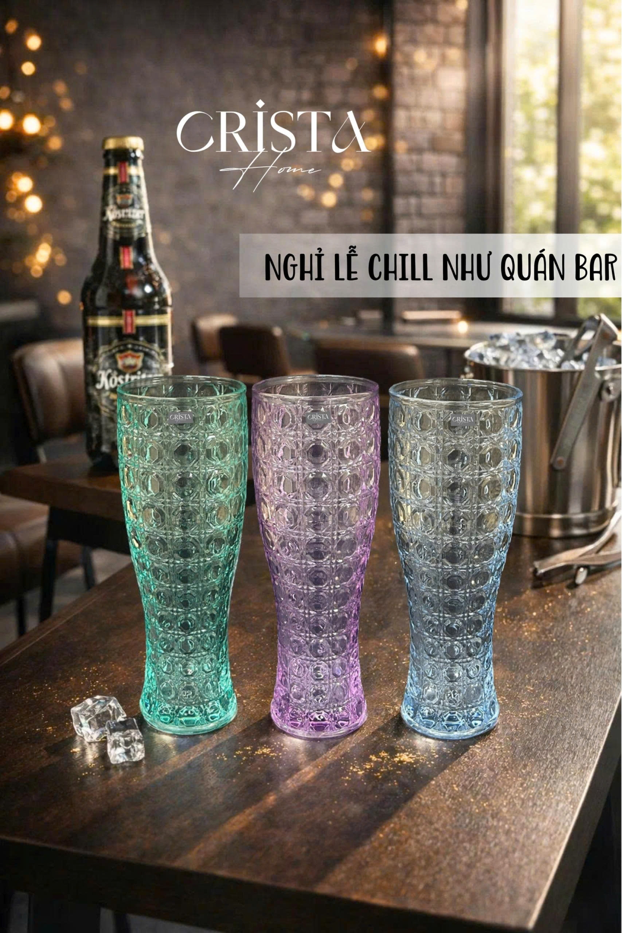 BỘ 6 LY BIA THỦY TINH VÂN PHA LÊ 2 Màu - 440ML CRISTA HOME