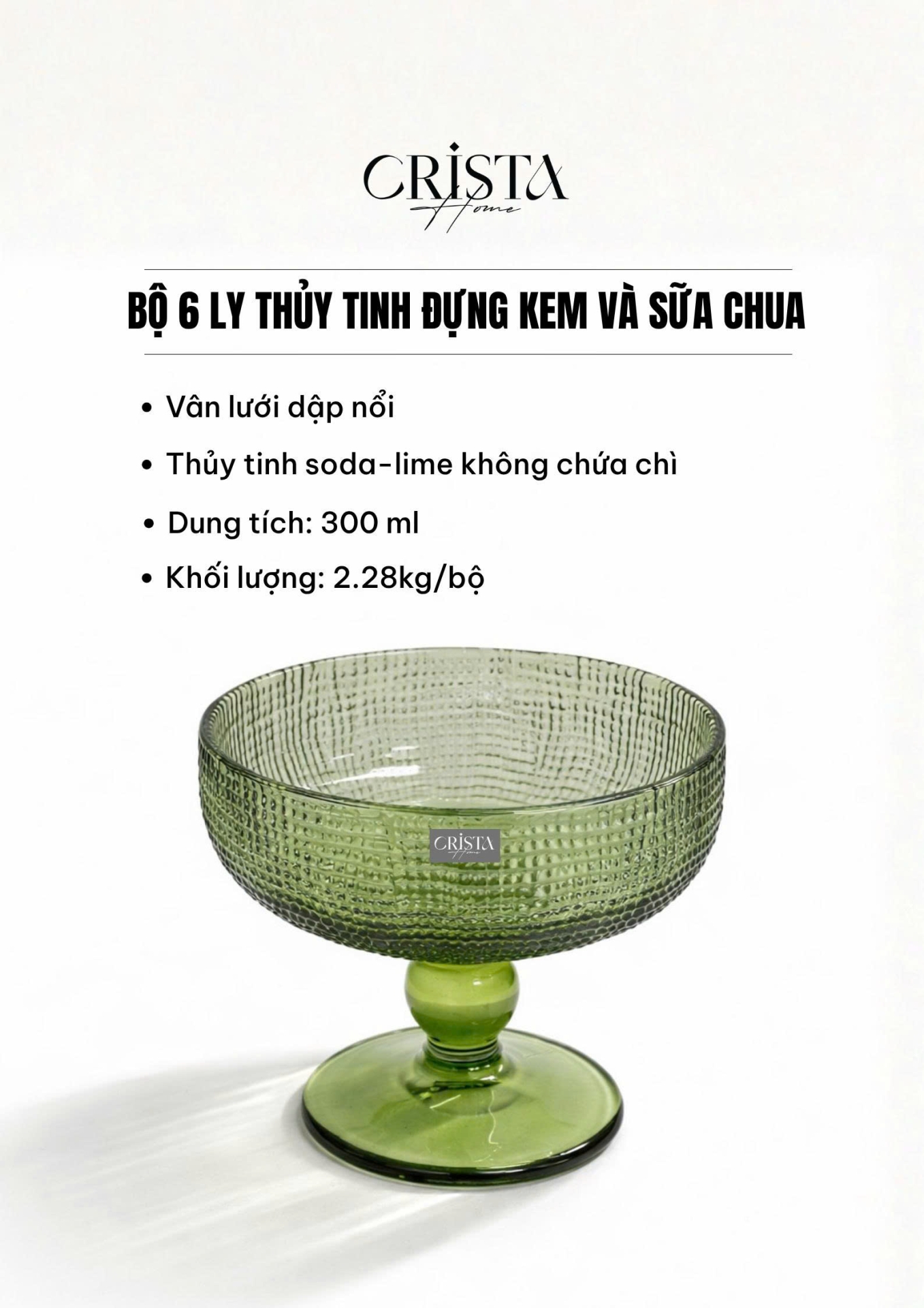 BỘ 6 LY ĐỰNG KEM - 8 MÀU RỰC RỠ CRISTA HOME