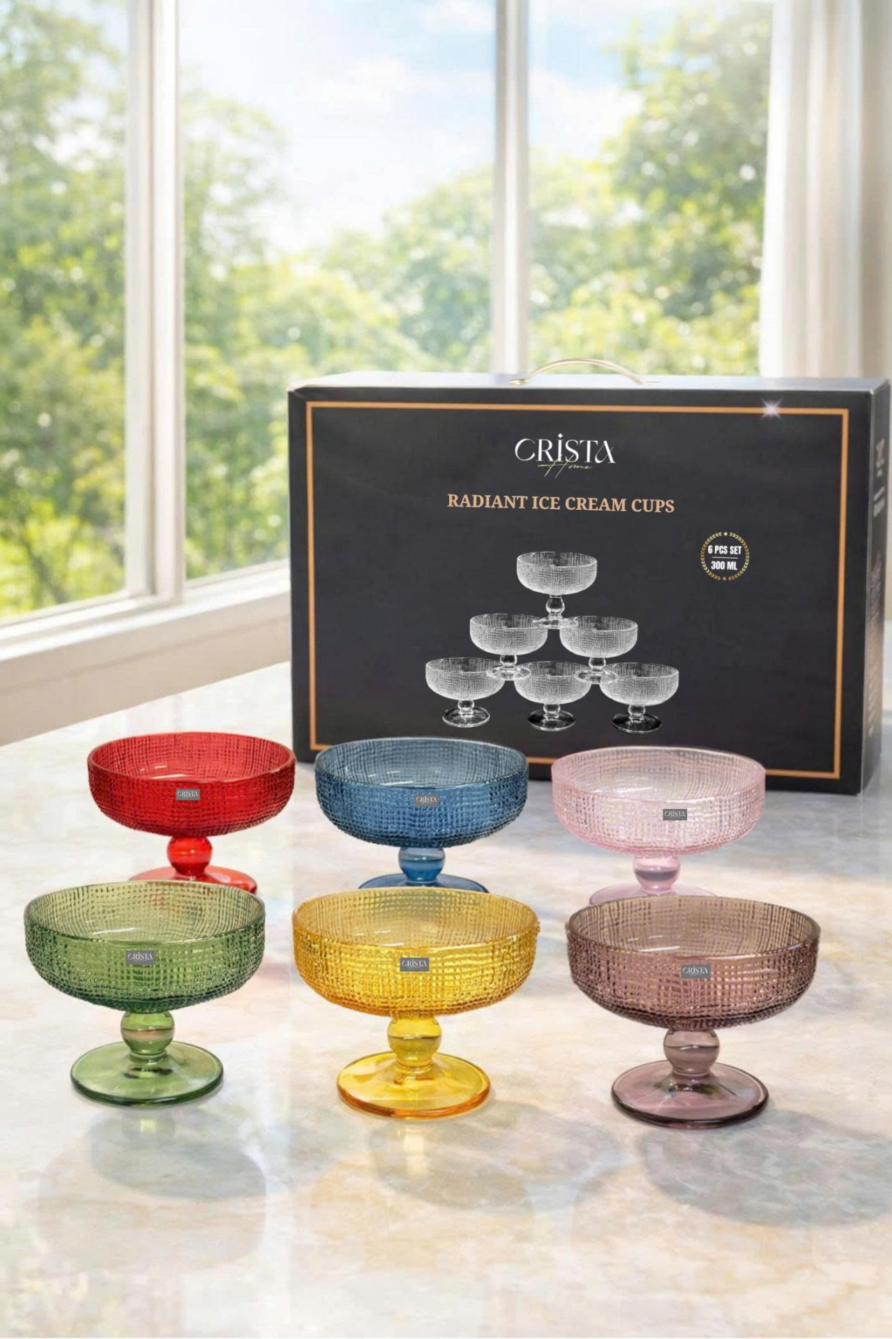 BỘ 6 LY ĐỰNG KEM - 8 MÀU RỰC RỠ CRISTA HOME