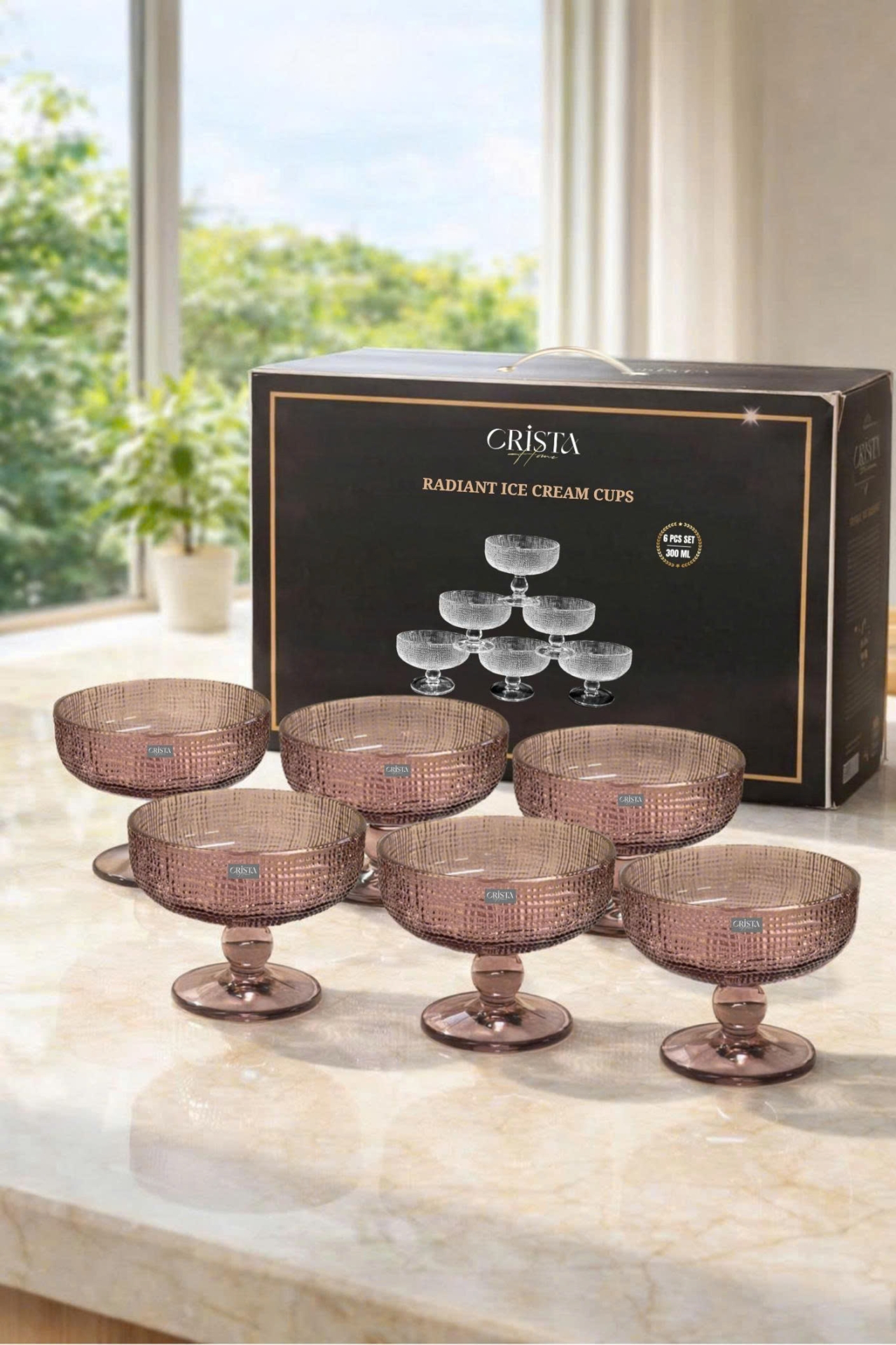 BỘ 6 LY ĐỰNG KEM - 8 MÀU RỰC RỠ CRISTA HOME