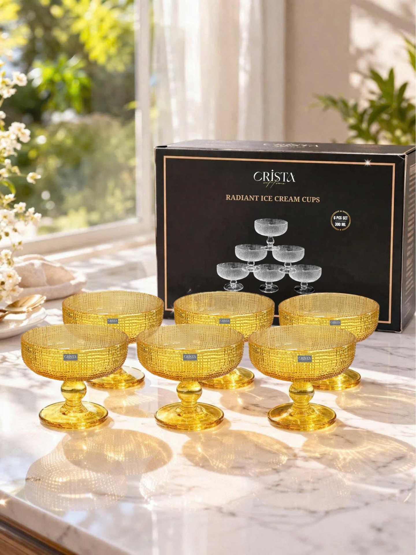 BỘ 6 LY ĐỰNG KEM - 8 MÀU RỰC RỠ CRISTA HOME