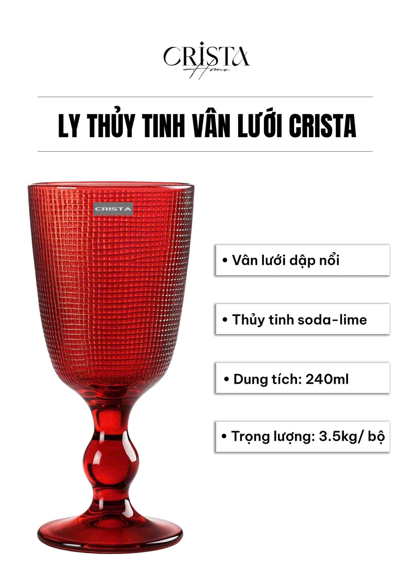 BỘ 6 LY THỦY TINH VÂN LƯỚI - MÀU ĐỎ