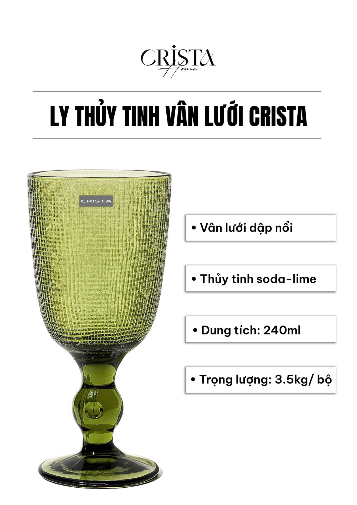 BỘ 6 LY THỦY TINH VÂN LƯỚI - MÀU XANH LÁ
