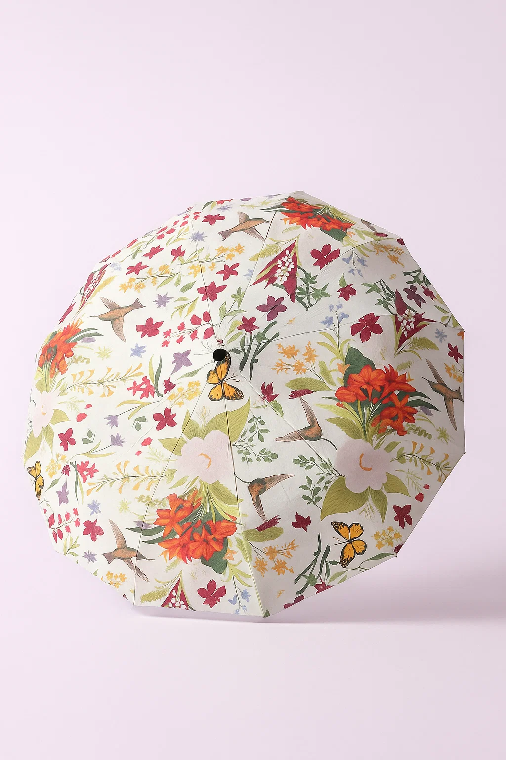 Ô họa tiết hoa 12 nan kép chống UV, chống thấm nước (Màu trắng hoa chim)