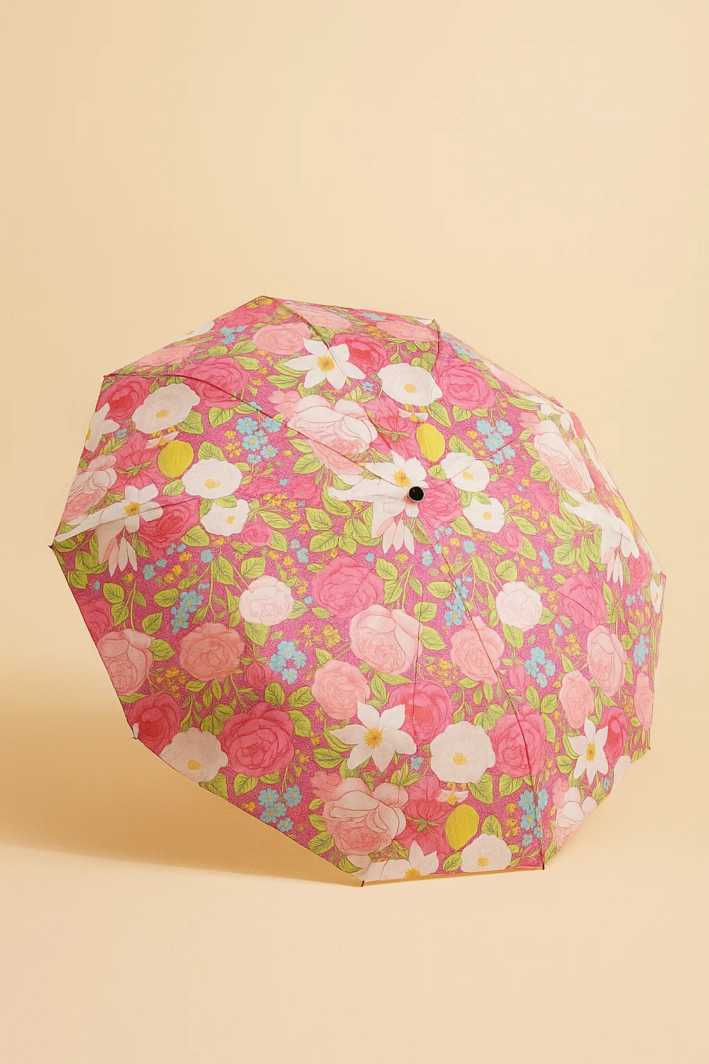 Ô họa tiết hoa 12 nan kép chống UV, chống thấm nước (Màu hoa hồng)