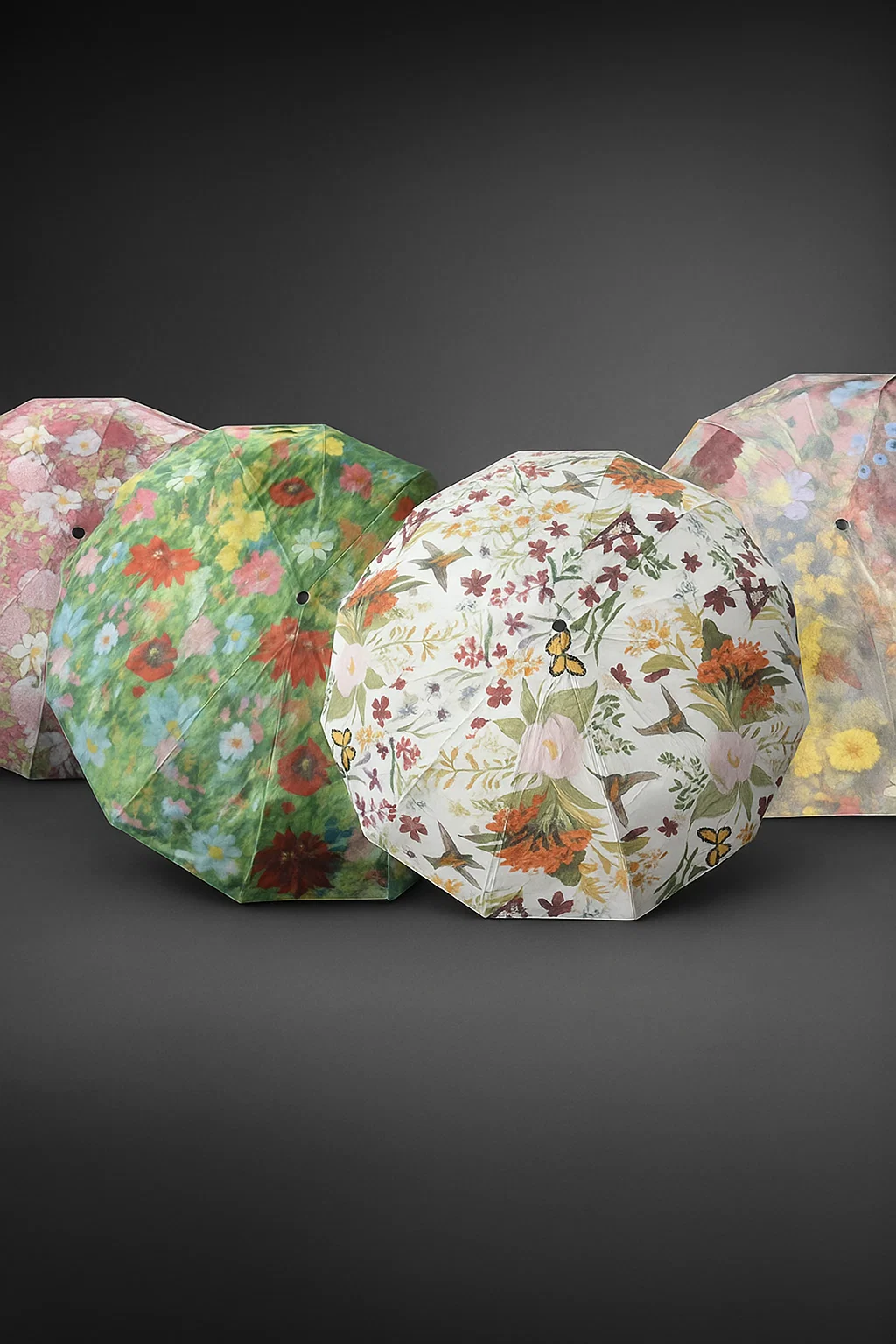 Ô họa tiết hoa 12 nan kép chống UV, chống thấm nước (Màu hoa xanh đỏ)