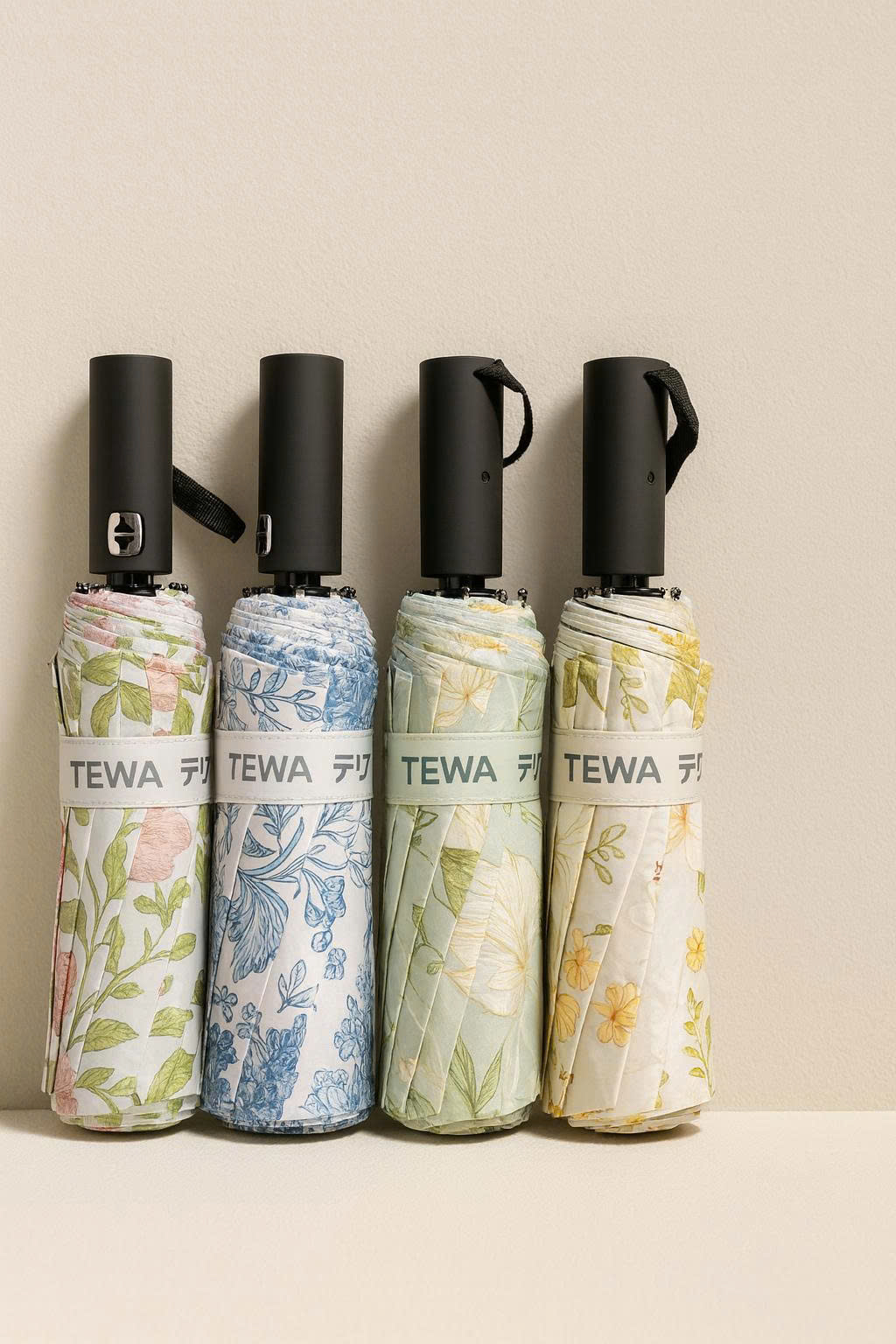 Ô họa tiết hoa 12 nan kép chống UV, chống thấm nước (Màu xanh dương)