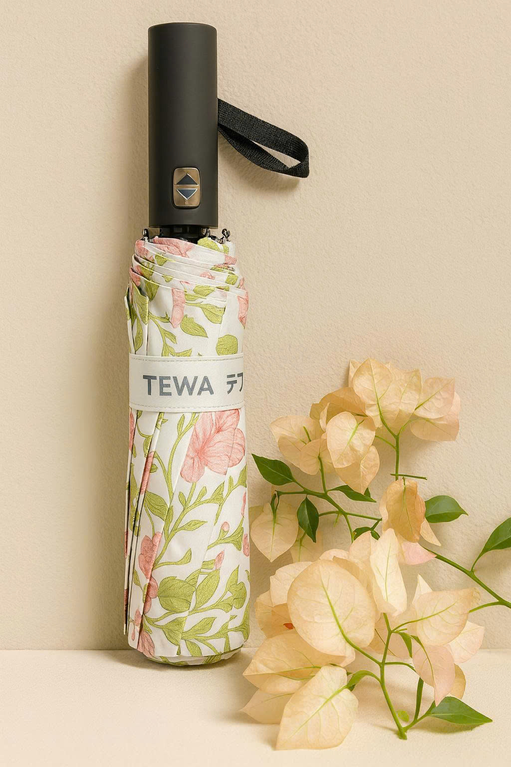 Ô họa tiết hoa 12 nan kép chống UV, chống thấm nước (Màu hoa hồng)