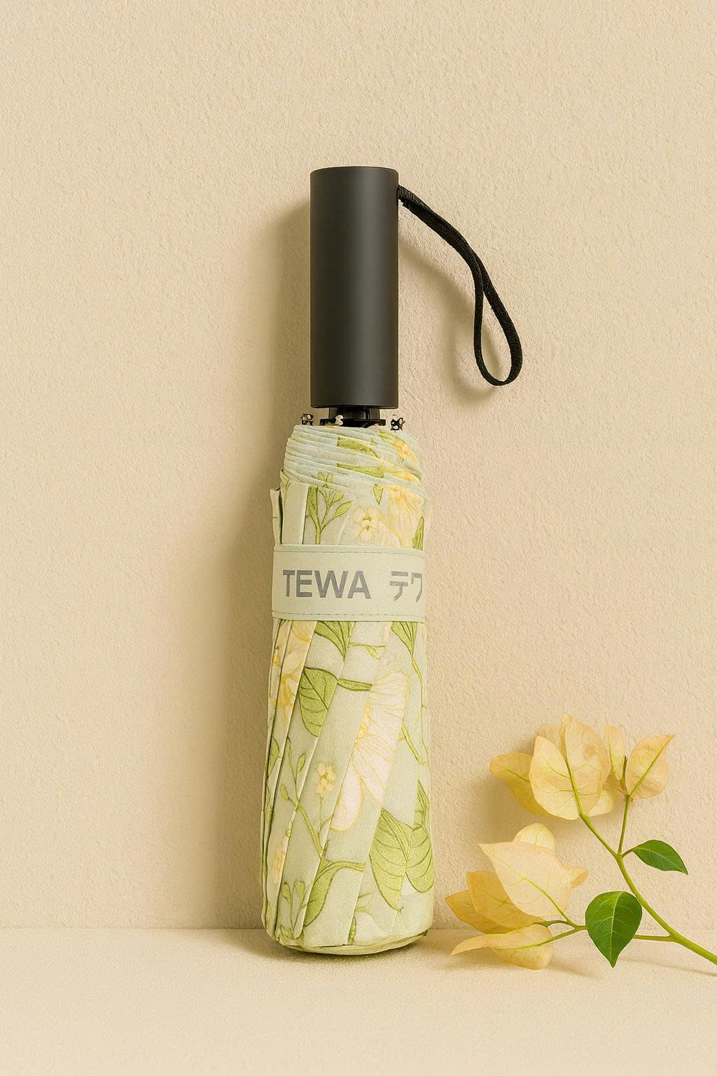 Ô họa tiết hoa 12 nan kép chống UV, chống thấm nước (Màu hoa xanh trắng)