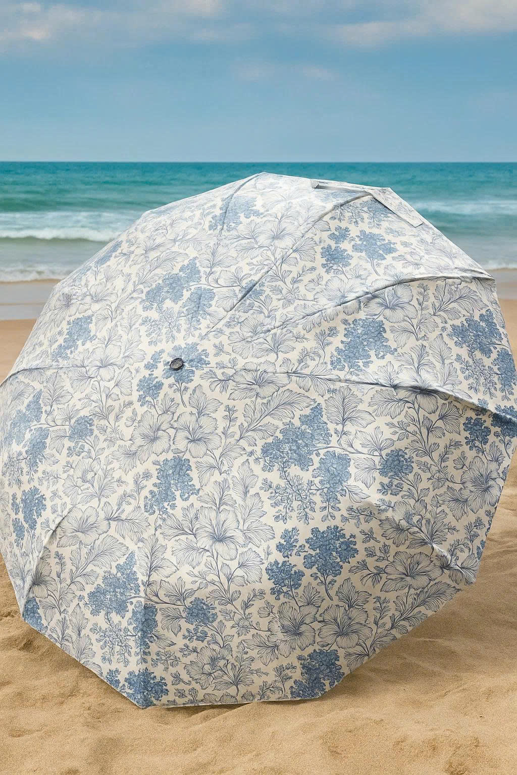 Ô họa tiết hoa 12 nan kép chống UV, chống thấm nước (Màu xanh dương)