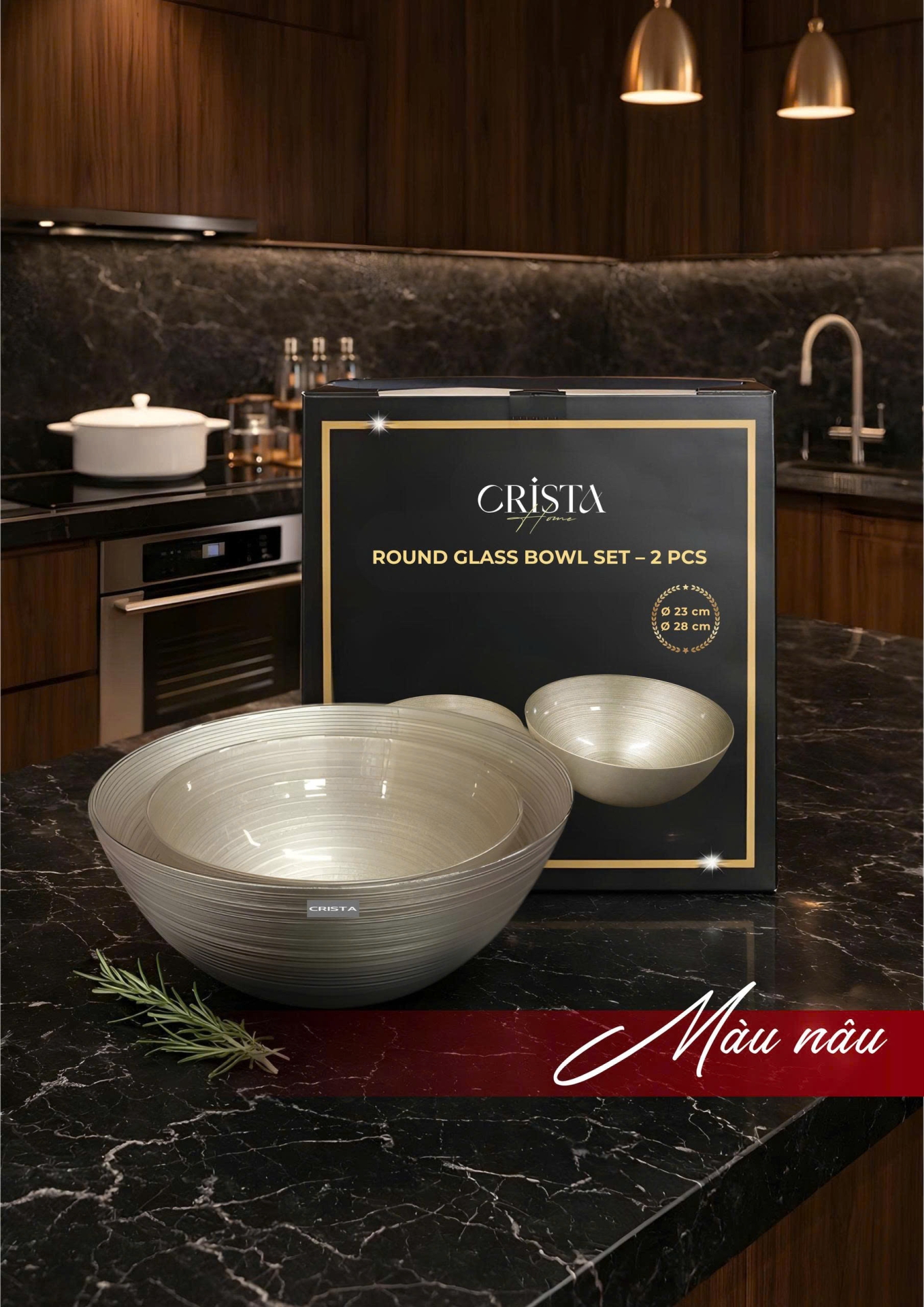 Bộ 2 Bát Thủy Tinh Tròn 4.5L + 2.2L - 6 màu