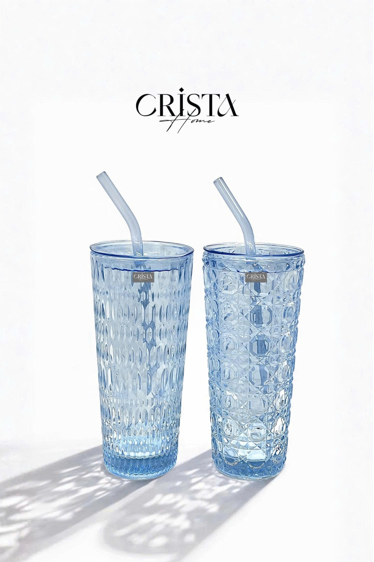 BỘ 2 CỐC THỦY TINH KÈM ỐNG HÚT - 5 Màu, 500ML CRISTA HOME