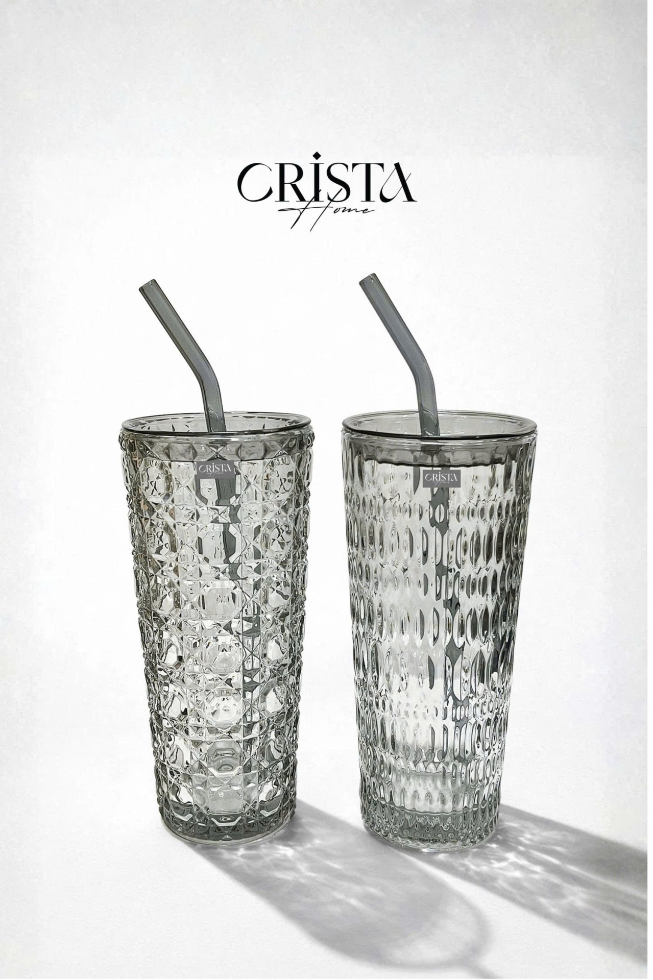 BỘ 2 CỐC THỦY TINH KÈM ỐNG HÚT - 5 Màu, 500ML CRISTA HOME
