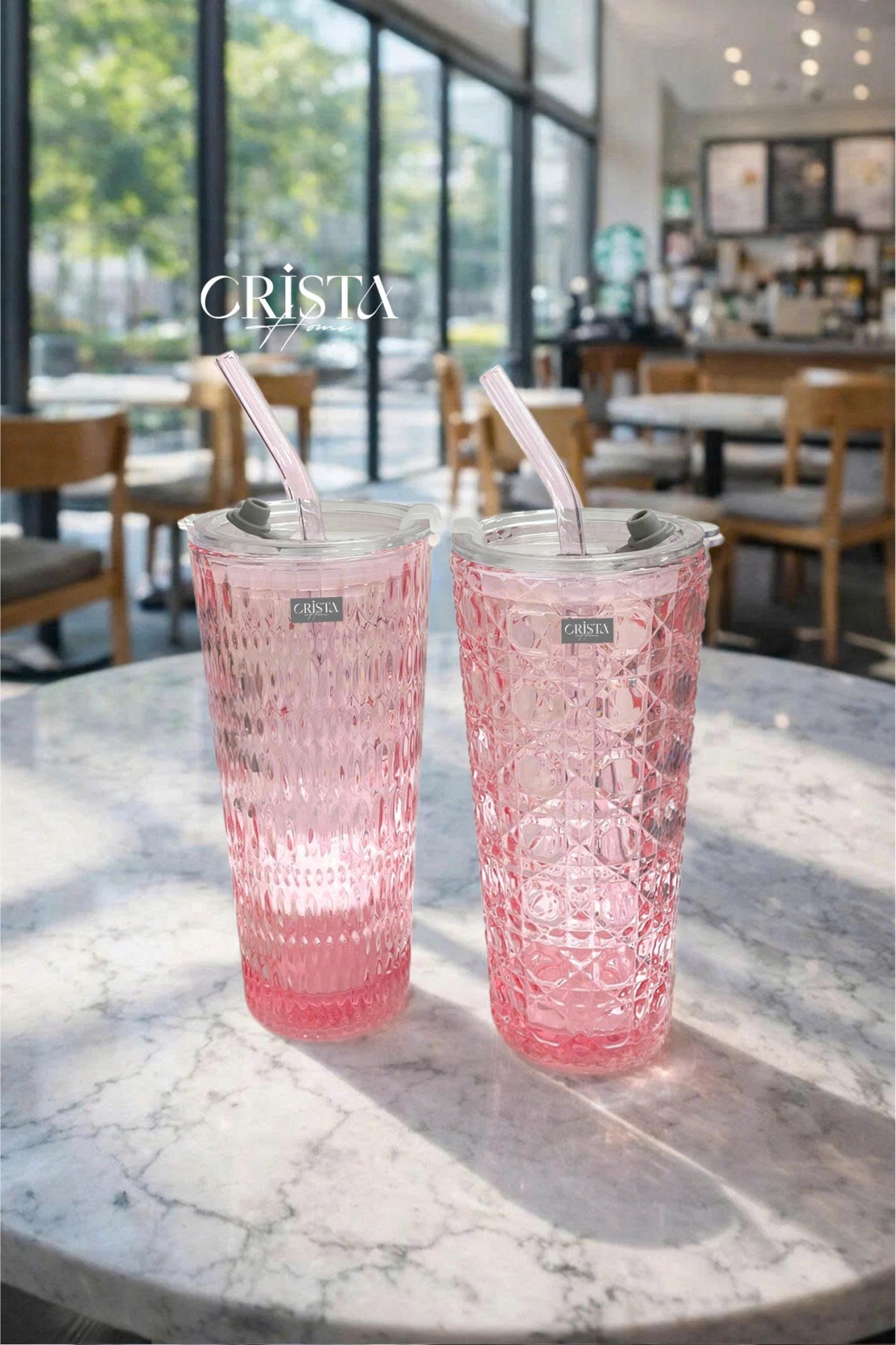 BỘ 2 CỐC THỦY TINH KÈM ỐNG HÚT - 5 Màu, 500ML CRISTA HOME