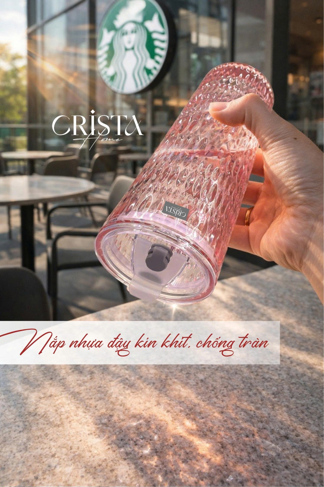 BỘ 2 CỐC THỦY TINH KÈM ỐNG HÚT - 5 Màu, 500ML CRISTA HOME