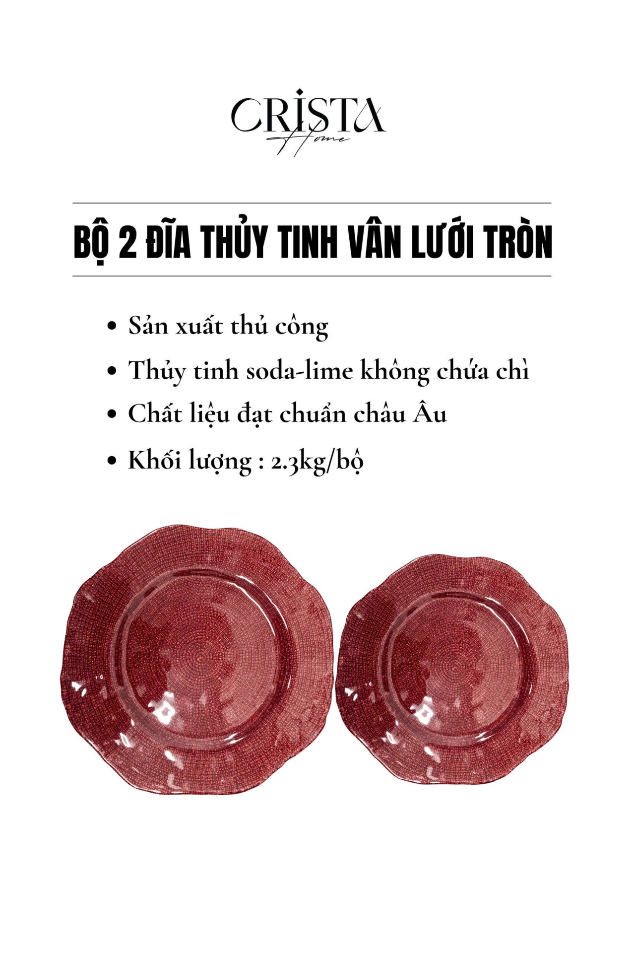 Bộ 2 Đĩa Thủy Tinh Tròn 30cm + 34cm - 4 màu