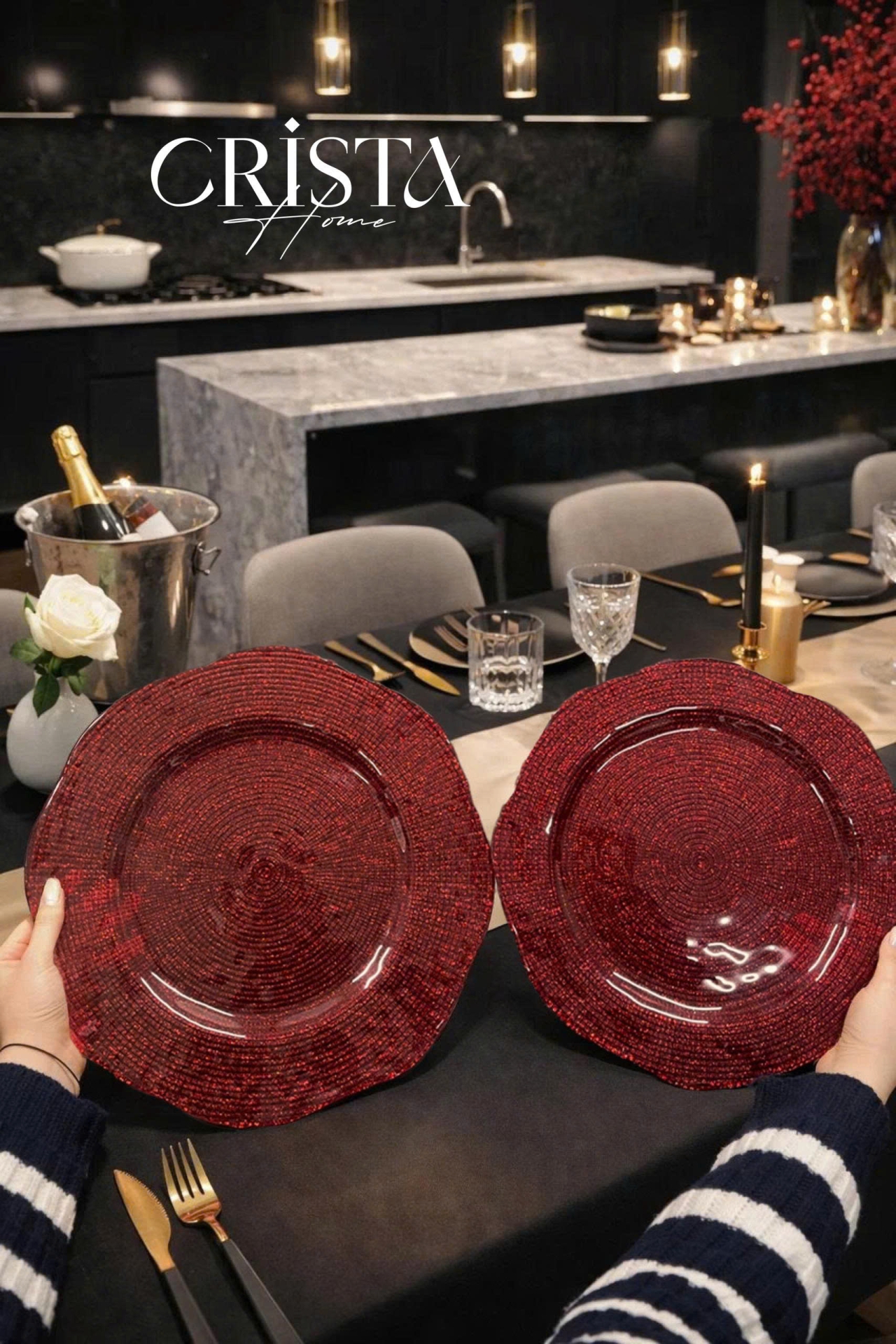 Bộ 2 Đĩa Thủy Tinh Tròn 30cm + 34cm - 4 màu