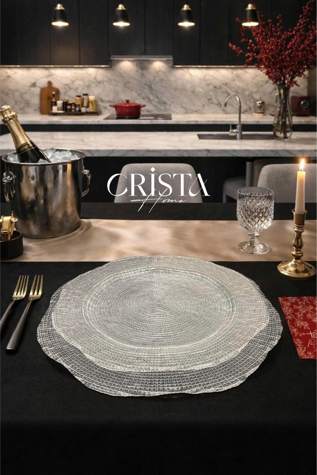 Bộ 2 Đĩa Thủy Tinh Tròn 30cm + 34cm - 4 màu