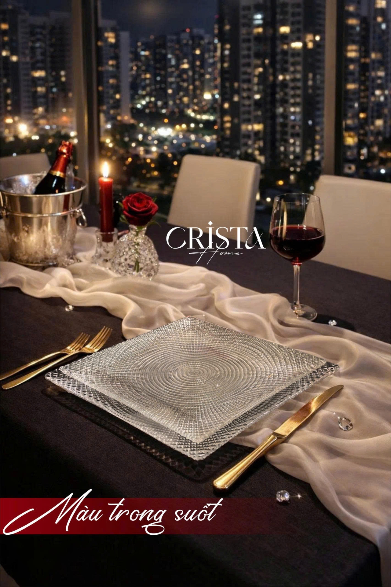 Bộ 2 Đĩa Thủy Tinh Vuông 24cm + 27.5cm - 5 màu