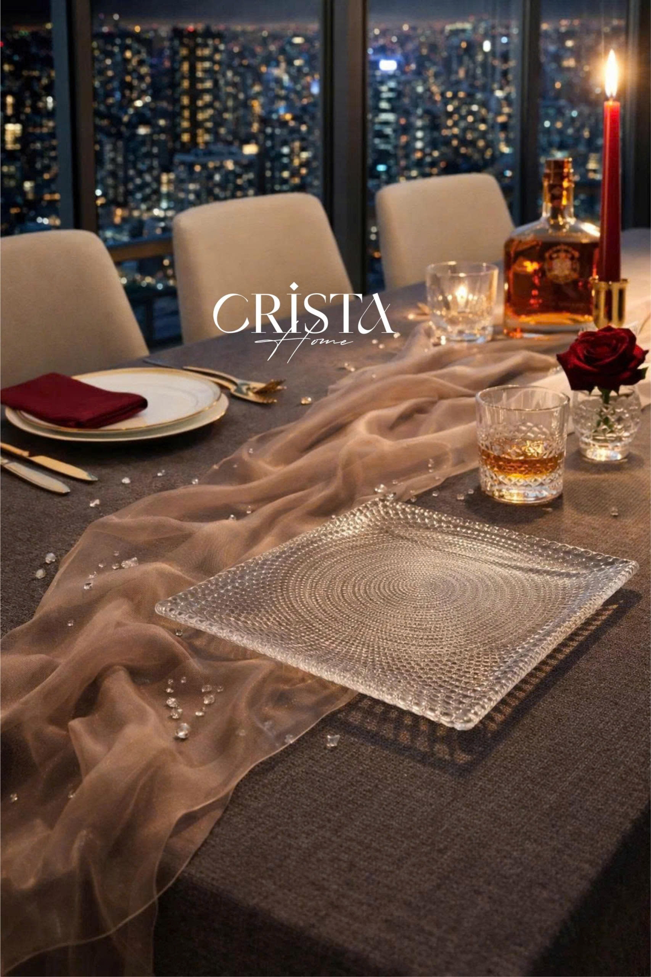 Bộ 2 Đĩa Thủy Tinh Vuông 24cm + 27.5cm - 5 màu