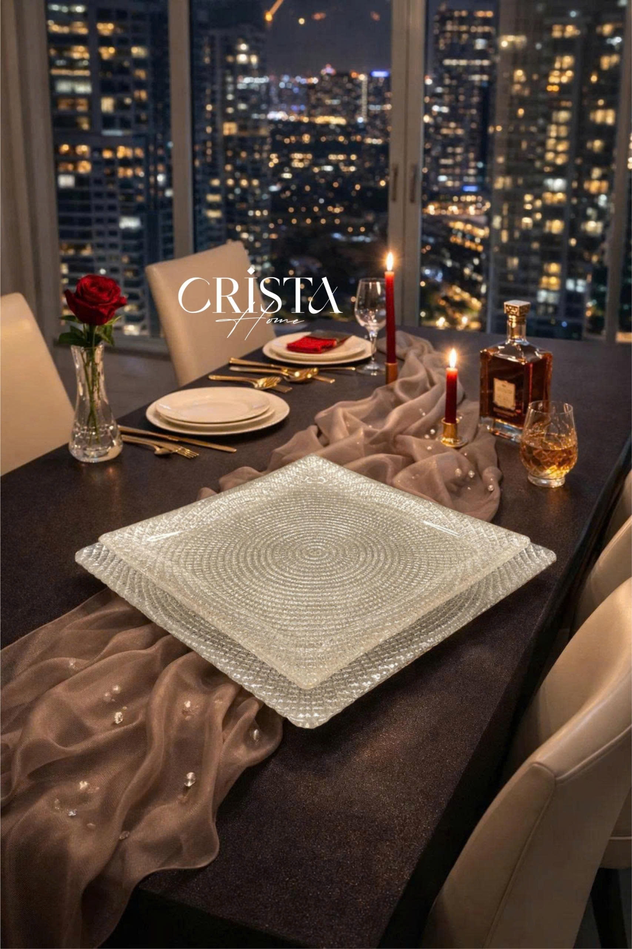 Bộ 2 Đĩa Thủy Tinh Vuông 24cm + 27.5cm - 5 màu