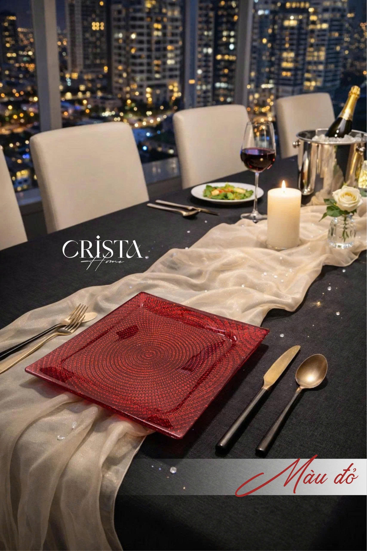 Bộ 2 Đĩa Thủy Tinh Vuông 24cm + 27.5cm - 5 màu