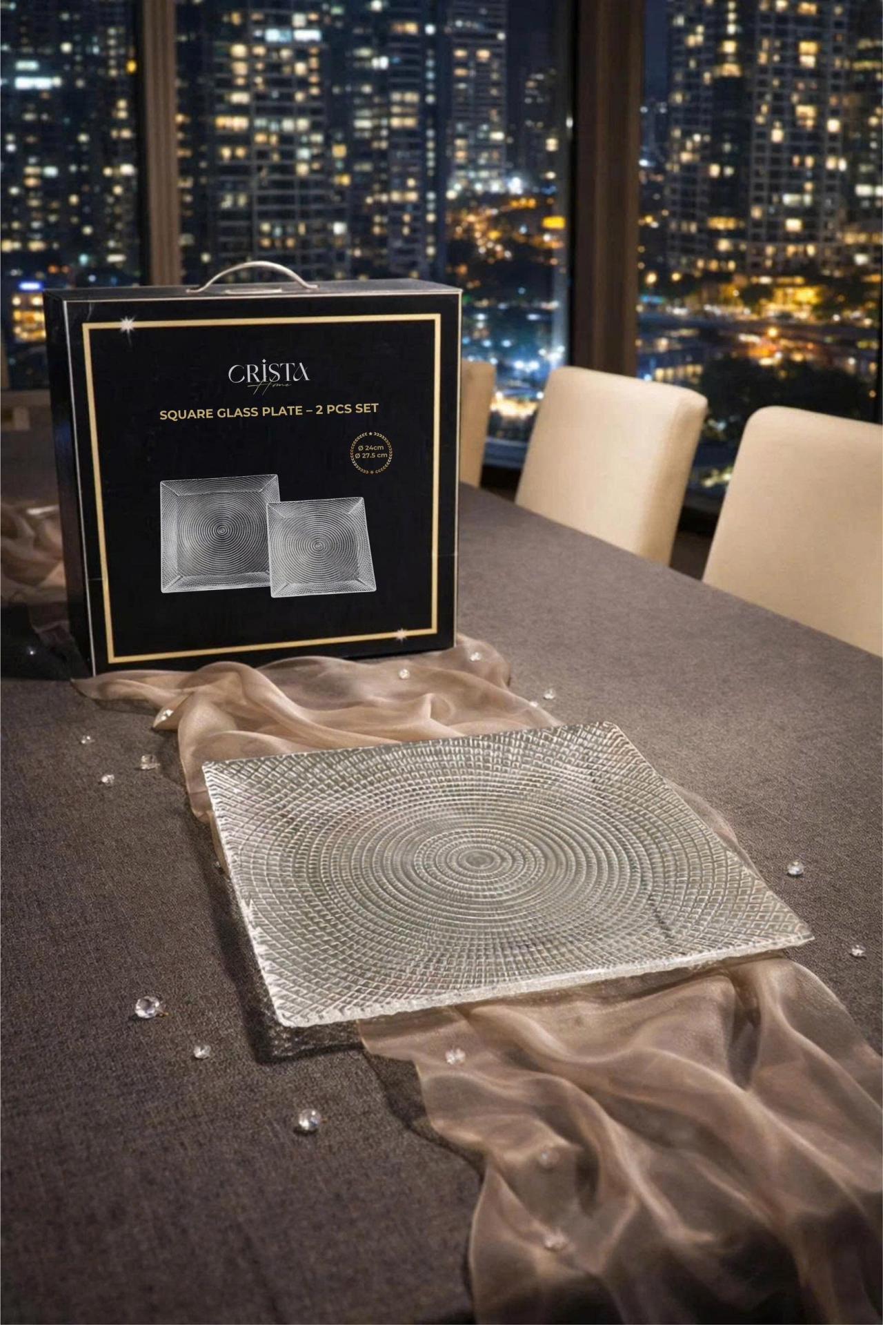 Bộ 2 Đĩa Thủy Tinh Vuông 24cm + 27.5cm - 5 màu