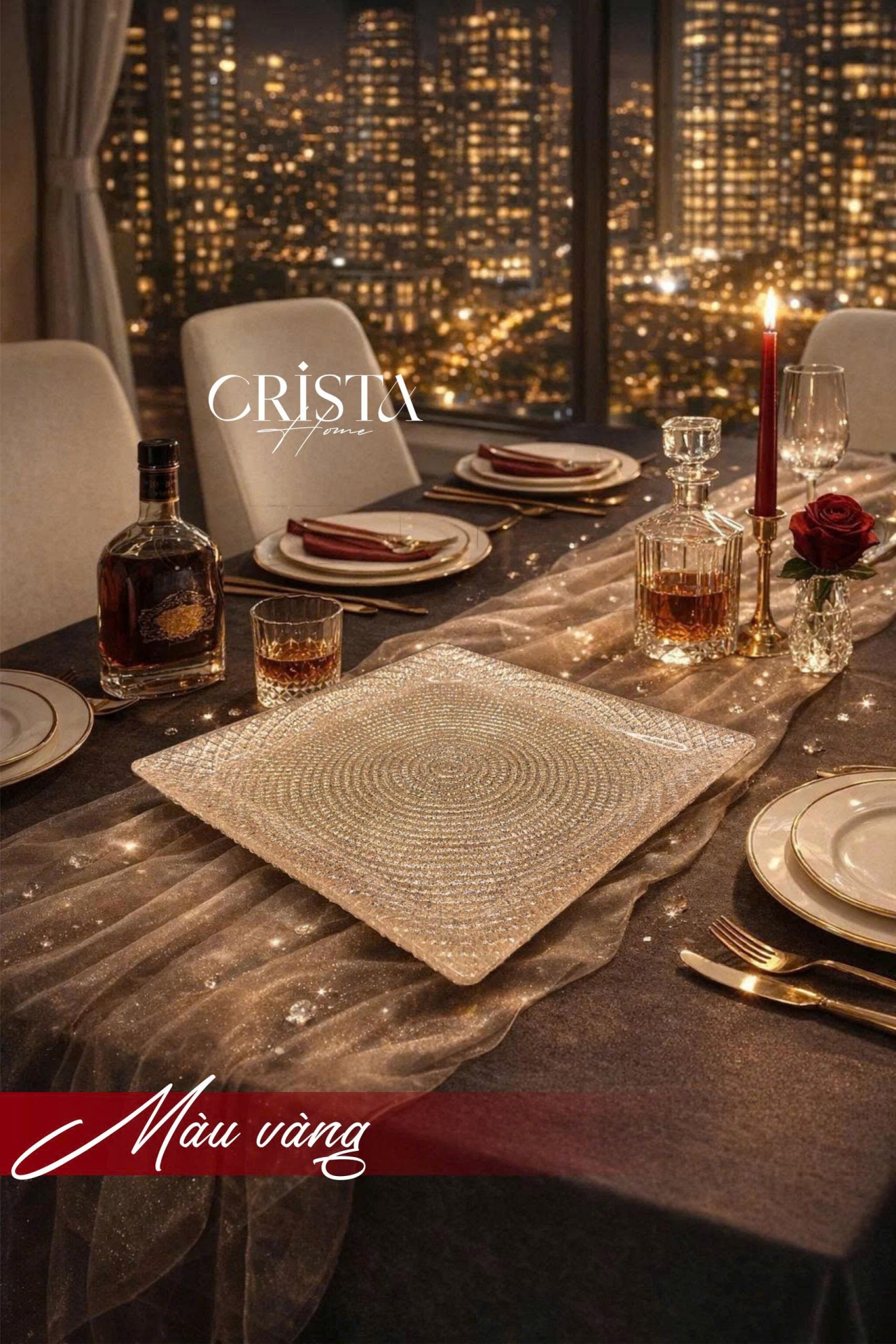 Bộ 2 Đĩa Thủy Tinh Vuông 24cm + 27.5cm - 5 màu