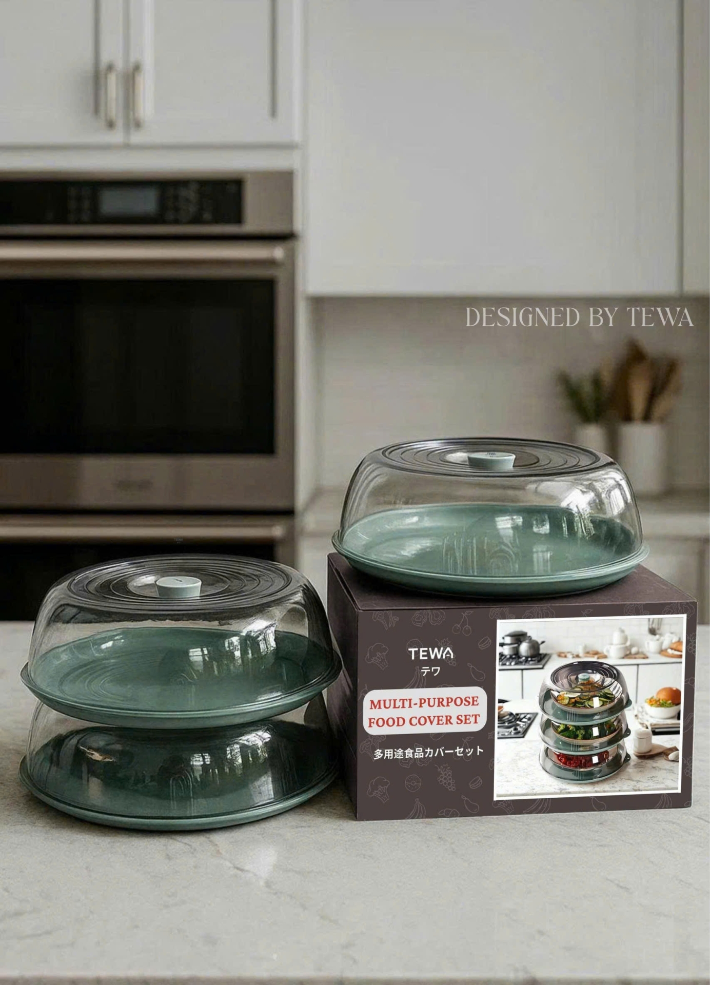 Set 3 hộp úp thức ăn màu xanh