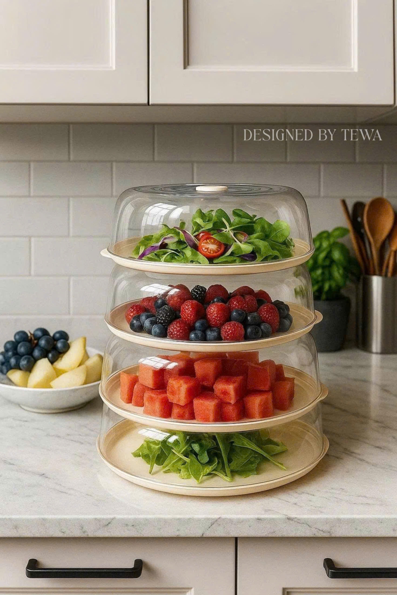 Set 3 hộp úp thức ăn màu kem