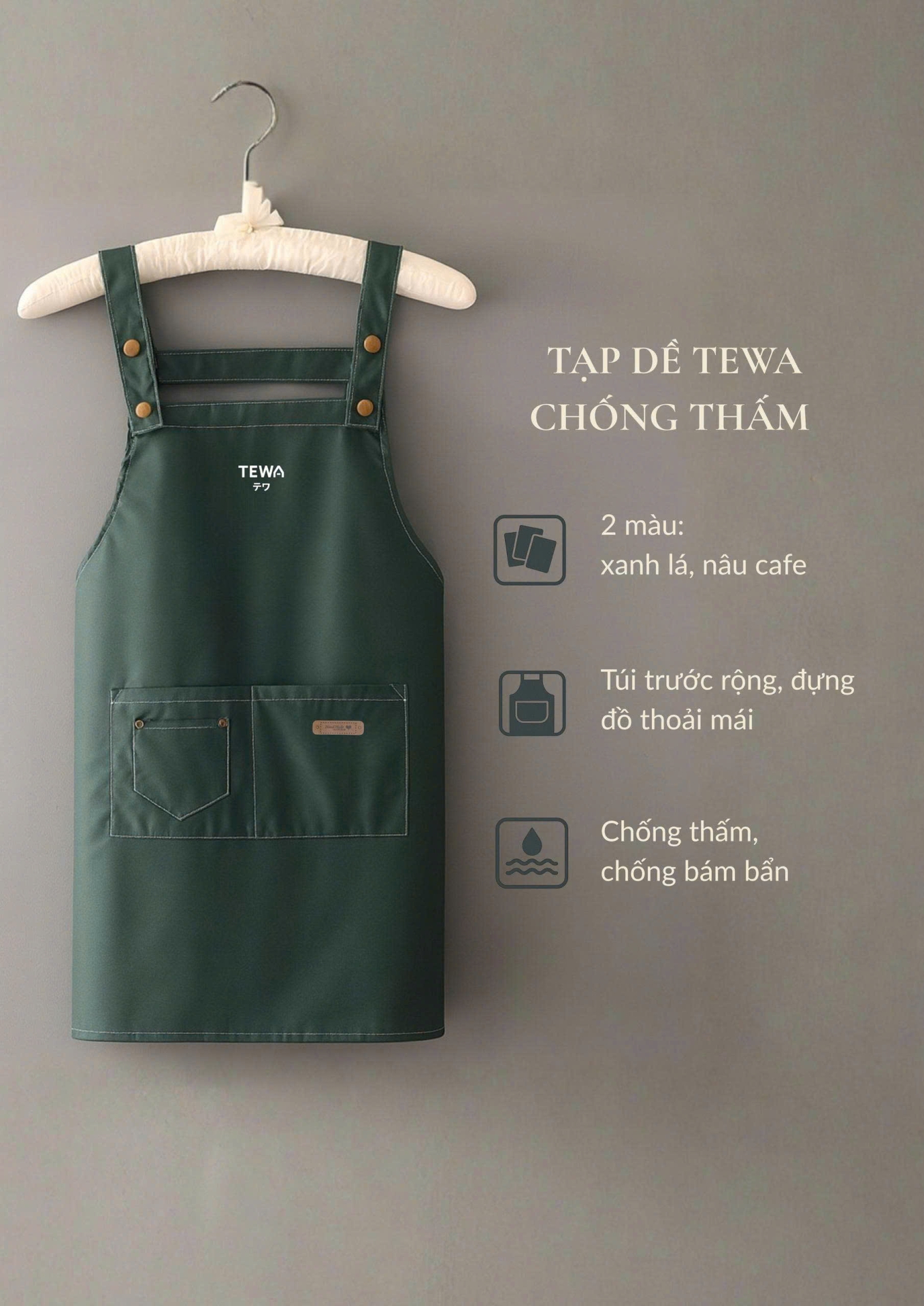 Tạp dề chống thấm kèm túi màu xanh lá