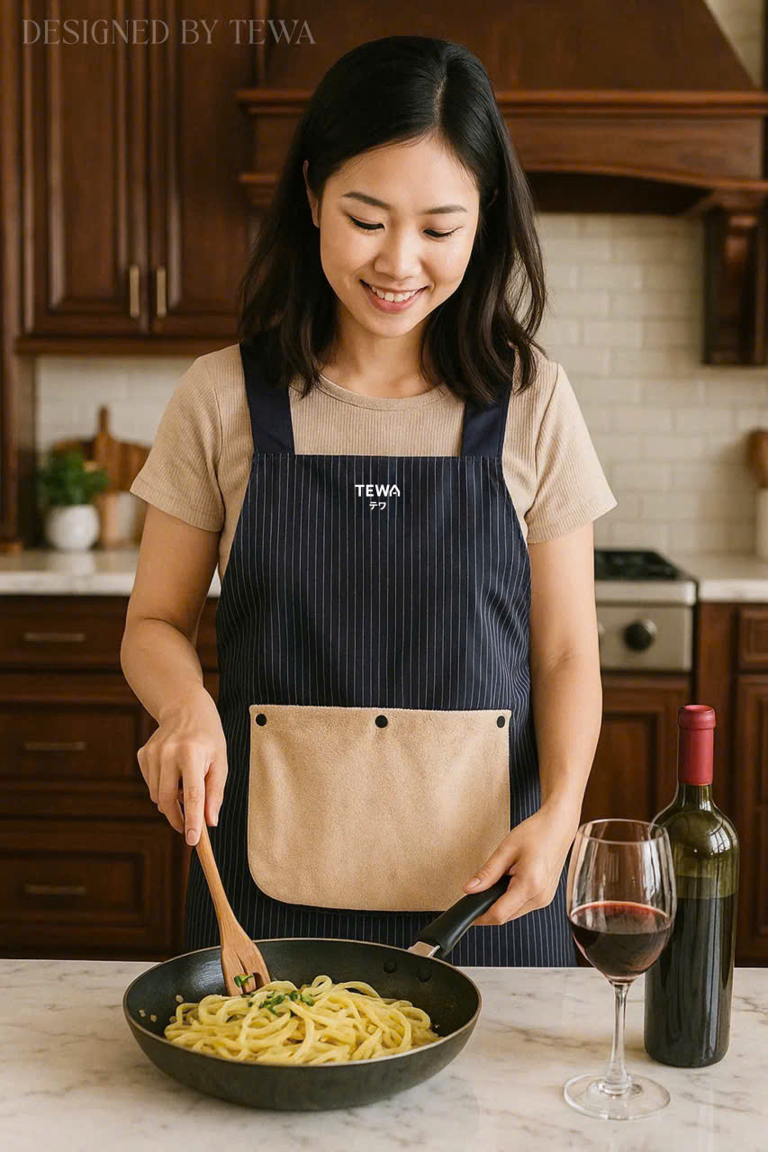 Tạp dề chống thấm kèm khăn lau tay màu navy