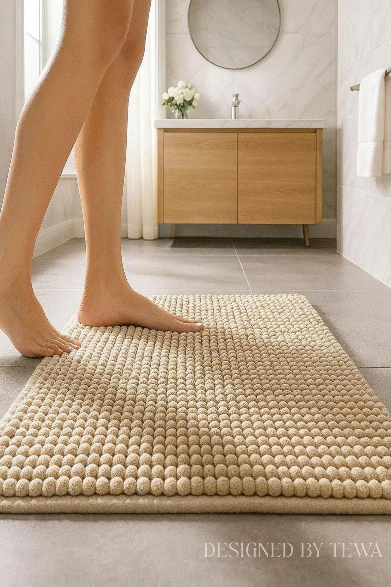 Thảm massage sợi nhung tuyết màu kem 60 x 40 cm