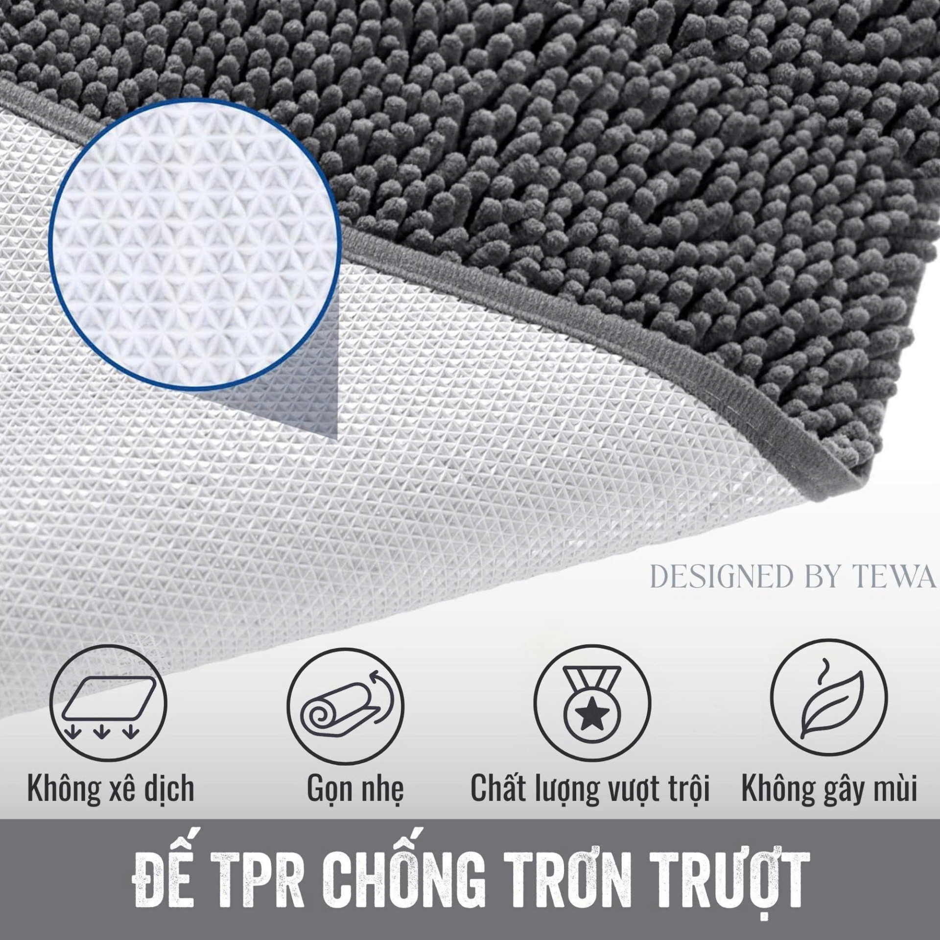 Thảm massage sợi nhung tuyết màu lông chuột 60 x 40 cm