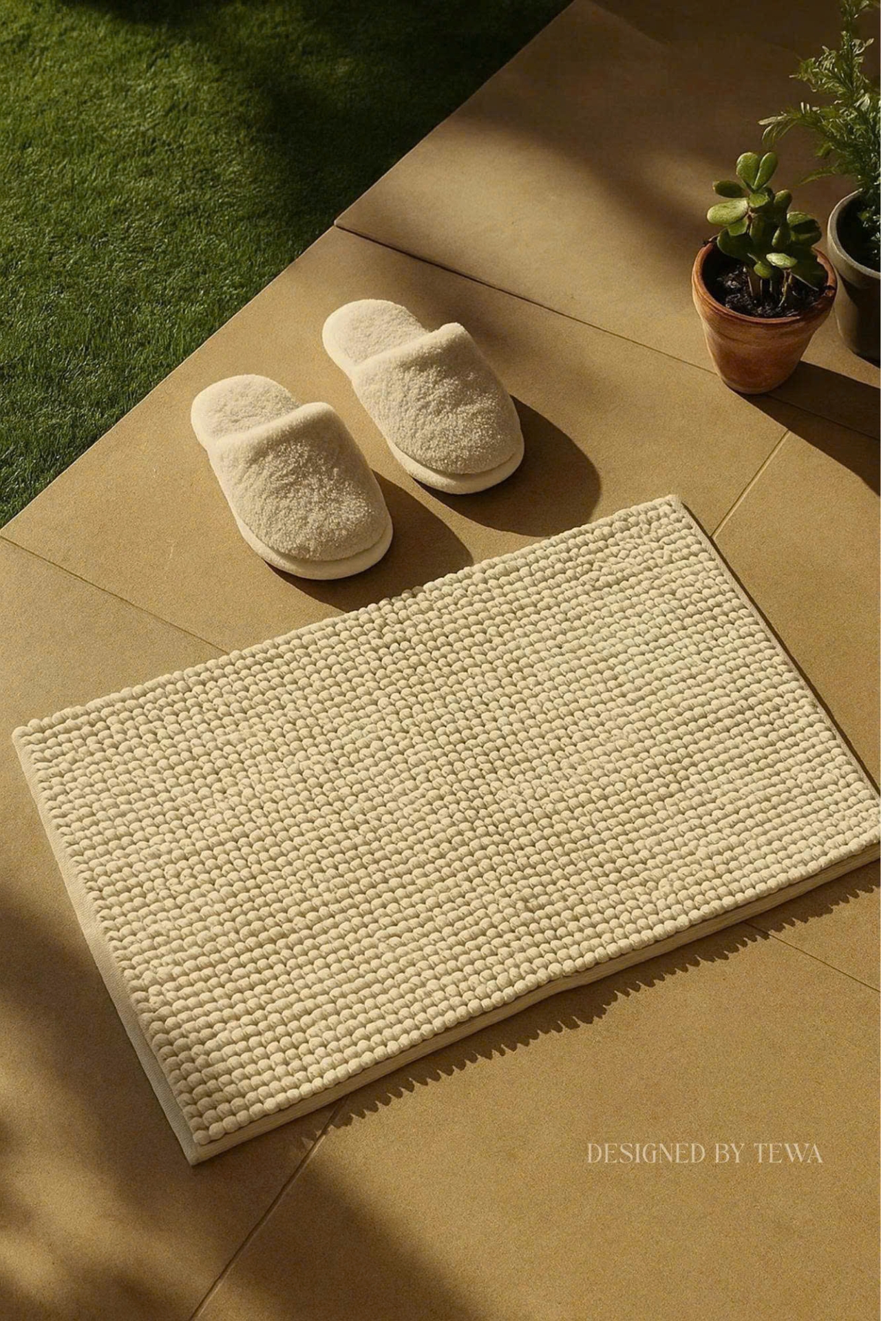 Thảm massage sợi nhung tuyết màu kem 60 x 40 cm