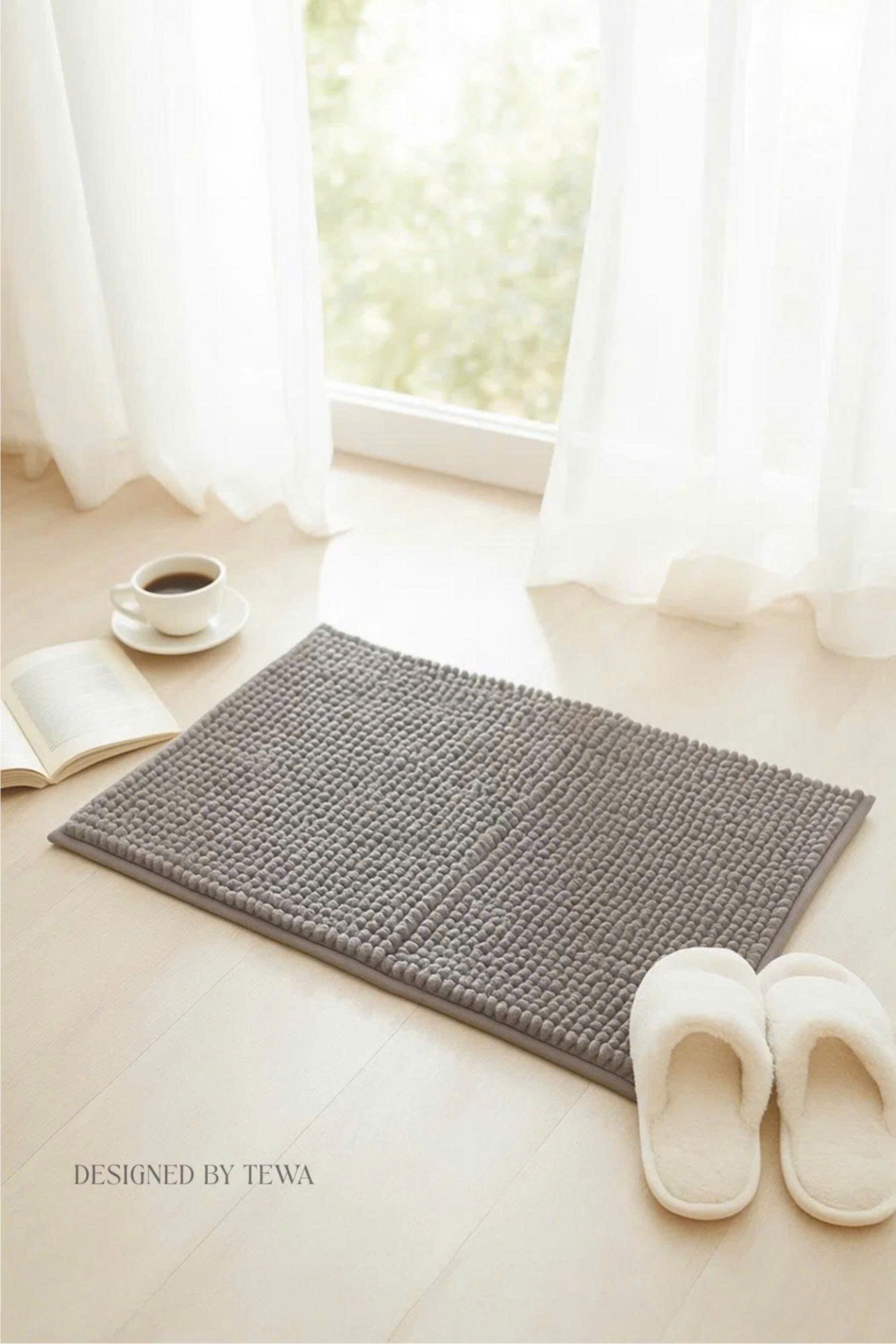 Thảm massage sợi nhung tuyết màu xám nhạt 60 x 40 cm