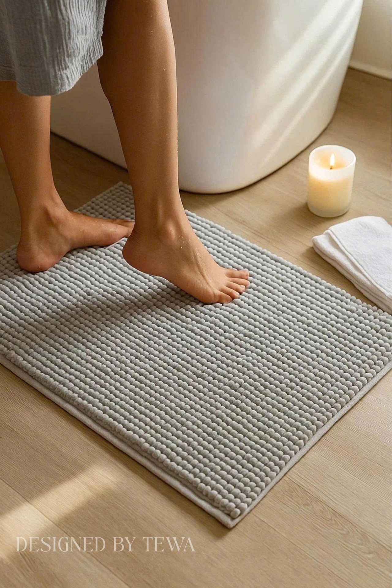 Thảm massage sợi nhung tuyết màu xám nhạt 60 x 40 cm