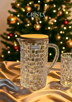 BÌNH THỦY TINH VÂN CARO NẮP TRE - MÀU TRONG SUỐT