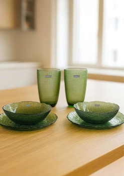 BỘ 6 MÓN THỦY TINH (3 Màu) VÂN LƯỚI