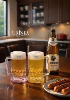 Bộ 6 Cốc Bia Thủy Tinh Vân Sóng Nước Có Quai - 3 Màu - 420ML CRISTA HOME