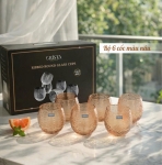 BỘ 6 CỐC THỦY TINH (8 Màu) DÁNG BẦU VÂN NGANG 300ML