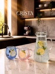 BỘ 6 CỐC DÁNG BẦU VÂN NGANG CÓ QUAI 350ML - 2 Màu CRISTA HOME