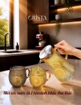 BỘ 6 CỐC DÁNG BẦU VÂN NGANG CÓ QUAI 350ML - 2 Màu CRISTA HOME