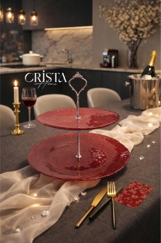 Bộ Đĩa 2 Tầng Thủy Tinh Tròn 28cm + 22.5cm - 4 màu