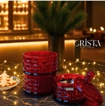 HŨ ĐỰNG MỨT THỦY TINH 3 TẦNG VÂN CARO - MÀU ĐỎ