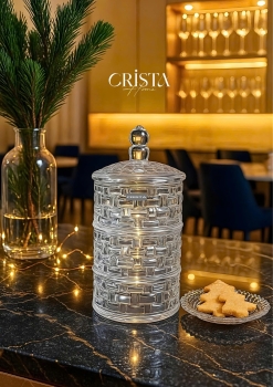 HŨ ĐỰNG MỨT THỦY TINH 3 TẦNG VÂN CARO - MÀU TRONG SUỐT